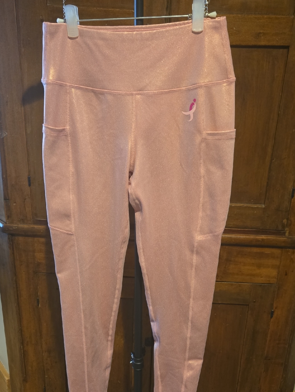 Susan G. Komen Shimmery Blush Pink High-Rise Leggings with Side Pockets